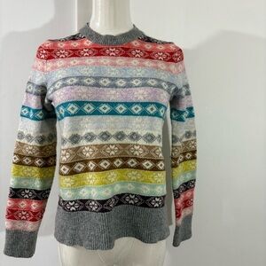 Gap Women's S Fair Isle Striped Pullover Sweater Multi-Color Lambs Wool Blend